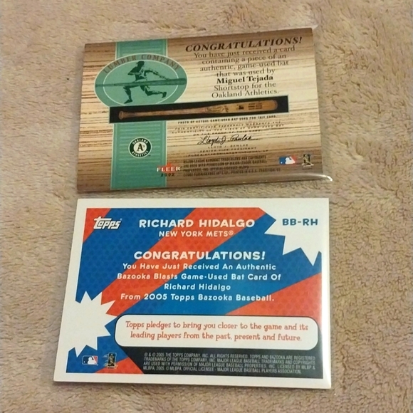 2002 and 2005 Used Bat Cards Miguel Tejada Richard Hidalgo MLB - Picture 2 of 2
